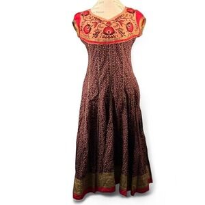 Handmade Embroidered Red and Gold Anakarli‎ Dress